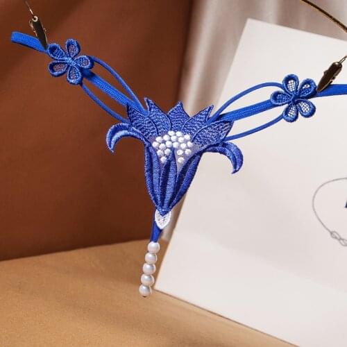 Girl Beading Thongs Sex Panties For Female Embroidery G-Strings Flower Hollow Intimates Cute Fashion Panti Bragas XXS-XL 2249n