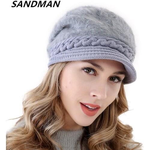 SANDMAN High Quality Rabbit Fur Beanie Add Wool Fur Warm Winter Hat For Women Skullies Knitted Female Hat Wool Cap