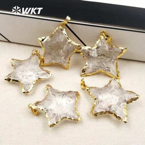 WT-P1326 Wholesale Simple Raw Crystal Quartz Pendant Star Shape Crystal Pendant Loverly 24K Metal Plated Necklace Pendant