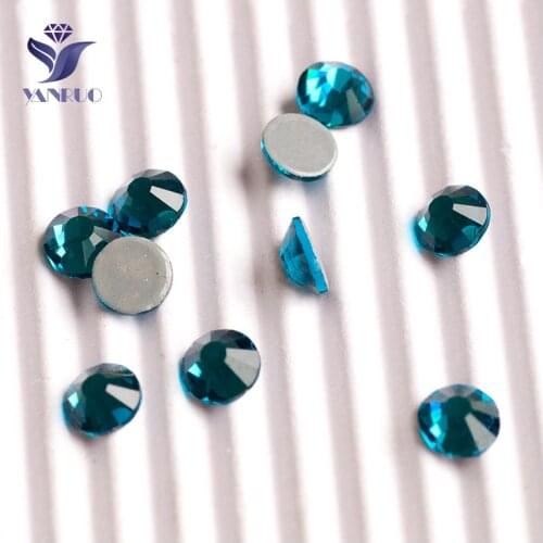 YANRUO 2028HF All Sizes Blue Zircon Hotfix Shiny Crystal Stones Flatback Rhinestones Strass For Garment Decoration