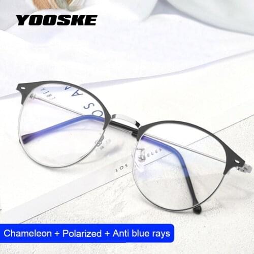 YOOSKE 3 In 1 Fashion Polarized Glasses Women Anti Blue Light Photochromic Sunglasses Men 2021 Chameleon Lenses Glasses Frame UV