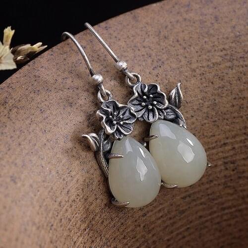 925 silver inlay hetian lotus restoring ancient ways personality woman contracted earrings