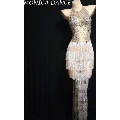 Women Sexy Stage Silver Blue Rhinestones Bodysuit Women Singer Crystals Outfit Stage Wear Bar Nightclub Dance Wear