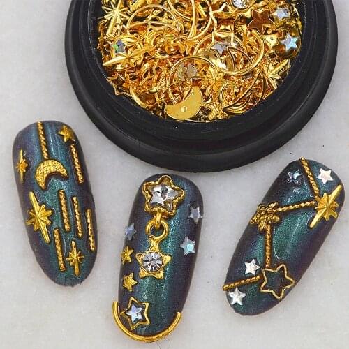 1jar metal 3D gold mixed style Nails Art Decorations Manicure tools DIY nails accessoires moon star design
