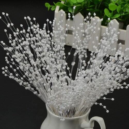 10Pcs Wedding Bouquet Charms Artificial Flower Home Decor The Spray Of Pearl Beads Wire Stems Bridal Hair Decoration Accessories