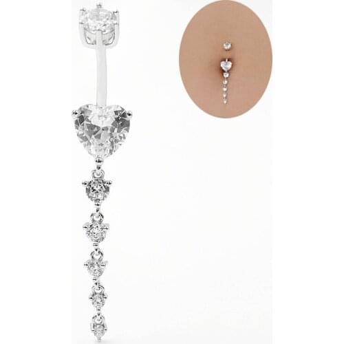 925 sterling silver Belly Button Rings 14G CZ heart shape Navel Rings Belly Rings Belly Piercing for Women Girls Body Jewelry