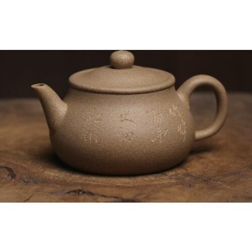 Hand lettering raw ore section mud Yixing Zisha large opening round drum teapot single teapot ball hole household teapot