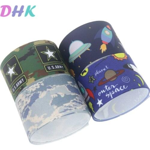 DHK 1.5'' 50yards space camo army Printed Grosgrain Ribbon Accessory Hairbow Headwear Decoration DIY OEM 38mm S1242