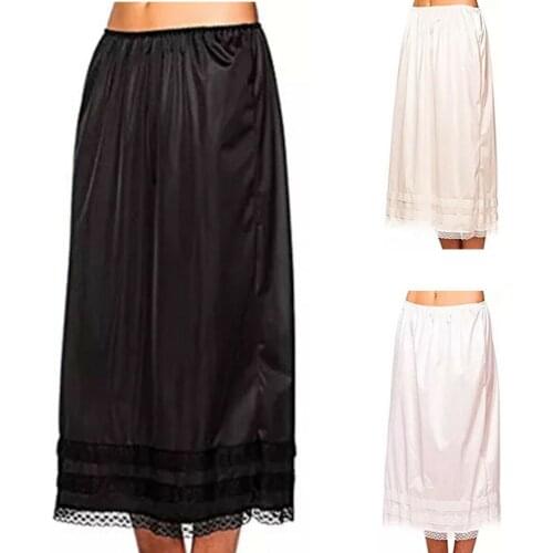 Office Lady Elegant Womens Elastic High Waist Bust Mid Skirts Smooth Underskirt L-3XXL Plus Size Lace Solid Clothes Night Wear