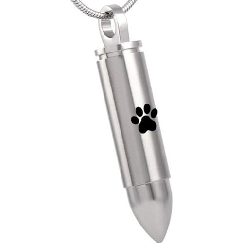 IJD8378 Dog/Cat Bullet Keepsake Urn Pendant Necklace Paw Pet Stainless Steel Keepsake Jewelry Funeral Casket Ashes Urn