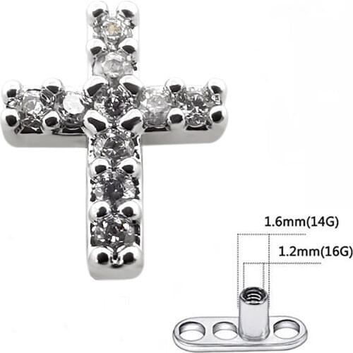 JHJT 1PC Micro Dermal Anchor Piercing G23 Titanium Slivery Cross Skin Diver Implants Body Jewelry