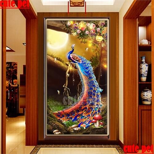 Large animal Full Square Diamond Peacock DIY Diamond Painting 5D Embroidery CrossStitch Rhinestone Mosaic Painting Decor Gift