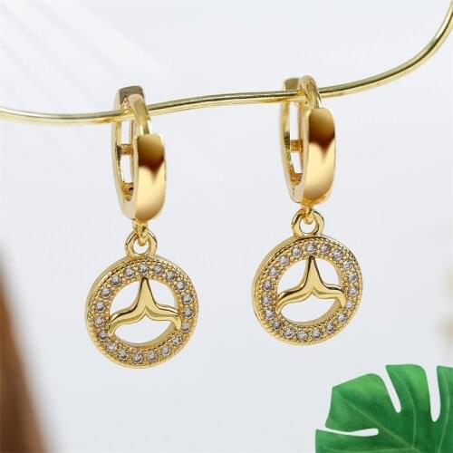 Classic Ladies Fish Tail Drop Earrings For Women Girls Gold Color Copper Metal Cubic Zirconia Zircon Dangle Earring Jewelry