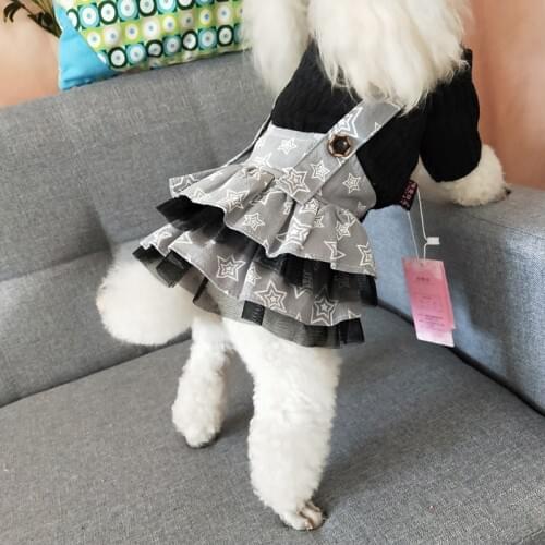 Dog Dress Autumn Winter Pet Puppy Romper Star Mesh Knitwear Skirt For Pomeranian Dog Cat Dresses Perritas Clothes Pet Supplies