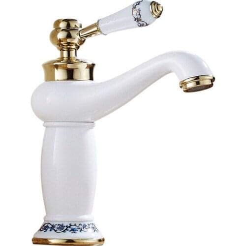 Bathroom Basin Faucet Brass Sink Mixer Tap Hot & Cold Faucet Single Ceramic Handle Deck Mounted Lavatory Tap Crane Free Shipping
