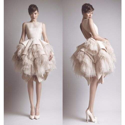 Little White Dress 2020 Champagne Short Prom Party Dresses Luxury Feather Ruffles Tiered skirt evening homecoming dress
