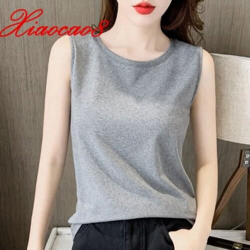2 Pieces Solid Cotton Tank Tops Women Sleeveless O Neck T Shirts Femme Oversize Casual Summer Vest Korean Style Womens T Shirt