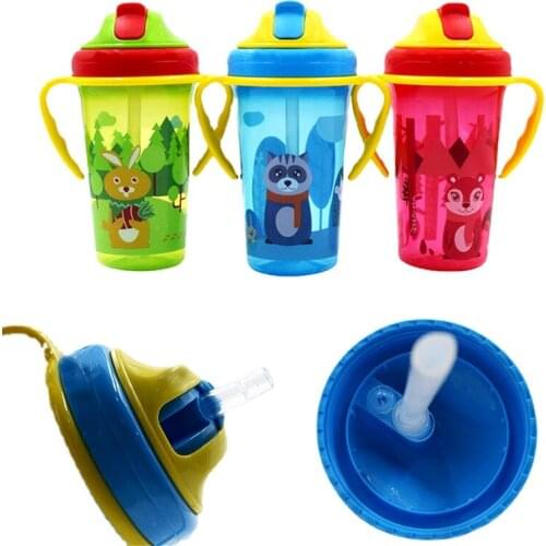 Cute Baby Feeding Cup with Straw BPA Free Portable Feeding Bottle Leak Proof with Handle Kids Training Baby Sippy Copos