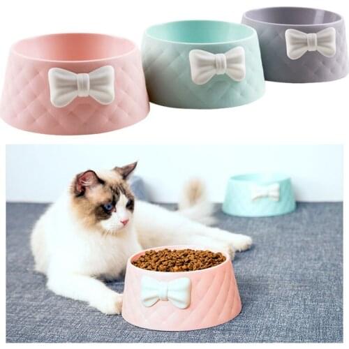 3 Colors Cute Bow Plastic Pet Bowl For Dog Cat Bowl Pets Food Bowls Puppy Water Drinking Bowl Feeding Bowls Pet Supplies