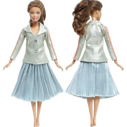 Fashion Leather Top Silver Skirt Daily Casual Wear Beautiful Party Dress Clothes for Barbie Doll Child Kids DIY Accessories Toy