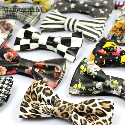 New Fashion Print PU Leather Bowtie for Men Party Bowtie Casual Brand Male Suits Cravats Skinny Bowtie