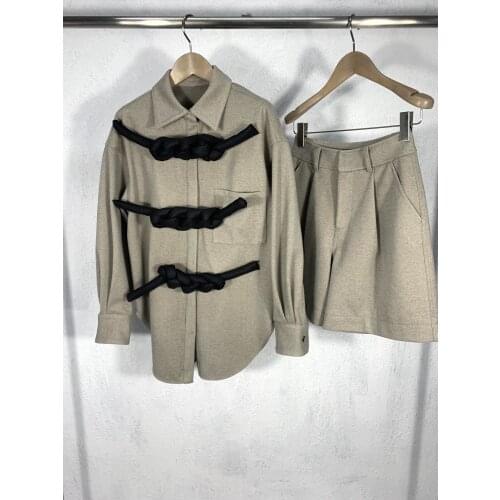 New ladies fashion 2021 suit hand-knotted pocket shirt jacket + 2-piece pants 1123