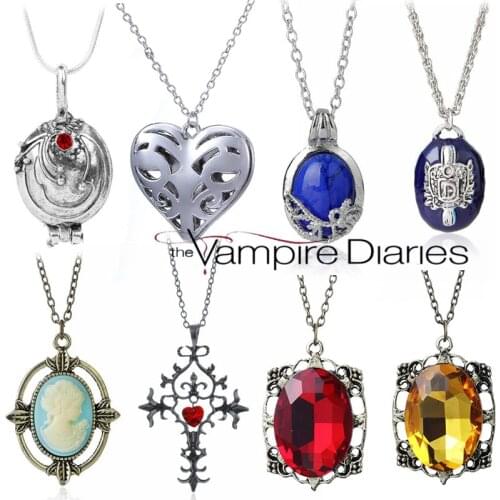 The Vampire Diaries Necklace Elena Gilbert Necklaces for Women Movie Jewelry Charm Katherine Klaus Forbes Blue Stone Choker