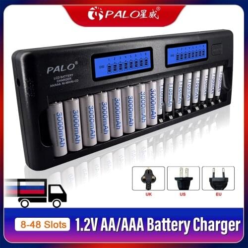 PALO 12--48 slots Smart Charger LCD display Intelligent Battery Charger for 1.2V AA AAA Ni-MH NiCd rechargeable battery