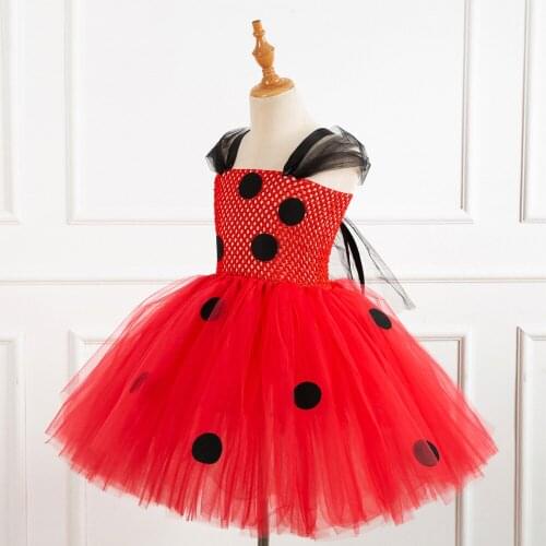Marinette Girls Ladybug Tutu Dress Kids Insect Animal Ladybird Costume For Halloween Birthday Fancy Dress with Mask Bag