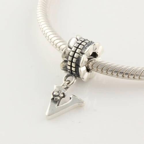 Fits Pandora Bracelet DIY Jewelry Authentic 925 Sterling Silver Charms Letter V Pendant Charm Beads Women Jewelry LE012V