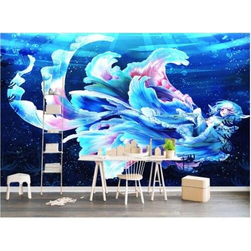 Custom mural on the wall 3d wallpaper Cartoon fantasy flower mermaid background home decor photo wallpaper for living room