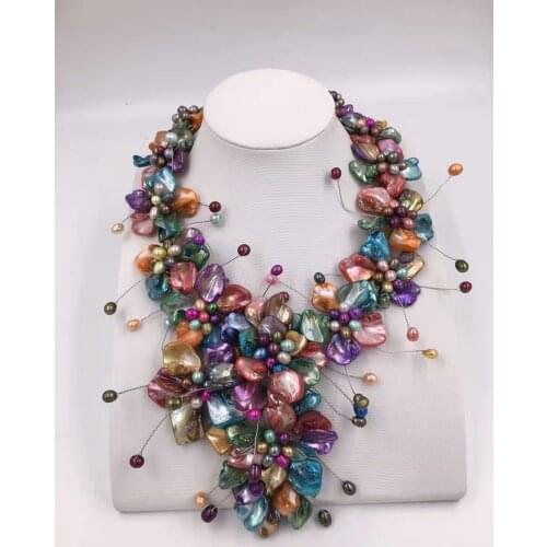Multicolor shell and freshwater pearl flower beads necklace 19-20inch weholesale beads gift FPPJ