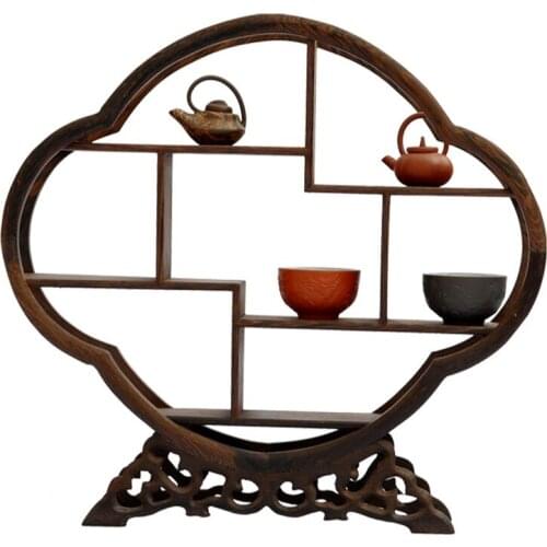 Crafts Decoration Wenge Shelf Antique Solid Wood Tea Cup Rack Chinese Living Room Ornaments Display Frame Wedding Birthday Gifts