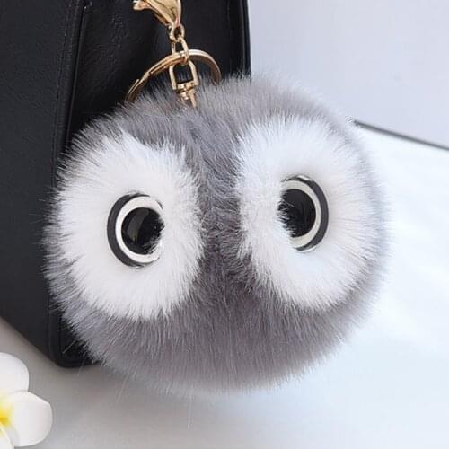 Cute Girls Fluffy Rabbit Fur Pompom Ball Big Eye Owl Keychain Women Pom Pom Panda Key Chain Female Bag Car Trinket Jewelry Gift
