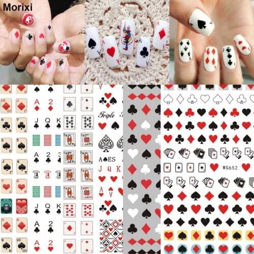 Cartoon poker nail sticker for manicure accessories ultra thin foils self adhesive heart dollars geometric nail foils WG090