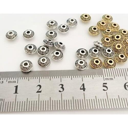 Tibetan Metal Beads 50PCs Dia. 6mm Antique Gold Silver Oval UFO Shape Loose Spacer Beads for Jewelry Making DIY Bracelet Charms