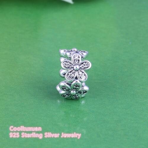2019 Spring Clear CZ Dazzling Daisies Flowers Spacer Charm Beads Fits Brand bracelets Pure 100% 925 Sterling-Silver-Jewelry