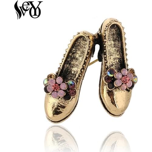 VEYO Cute Girl High Heels Rhinestone Brooches Pins Lapel Pin Bags Badge Gift