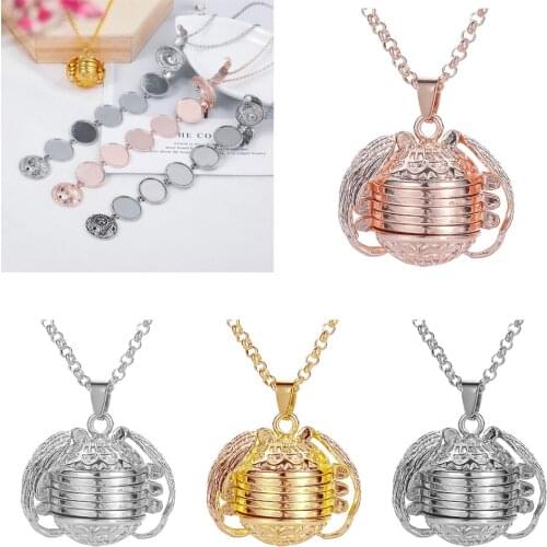 Vintage Angel Wing Locket Necklace Metal Oval Shape Geometric Photo Frame Locket Pendant Valentine Gift Bohemian Jewelry