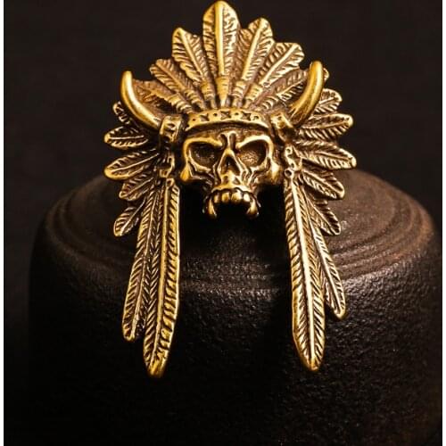 North America Indian Skull Head Rivet Connector Decoration Button Retro Brass DIY Leather Blet Wallet Garment Buckles with Screw