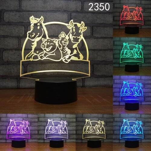 Zebra Bear Monkey Cute Animal Shape Acrylic LED Lamp 3D Night Light For Children Sleeping Lighting Cartoon Gift Dropshipping