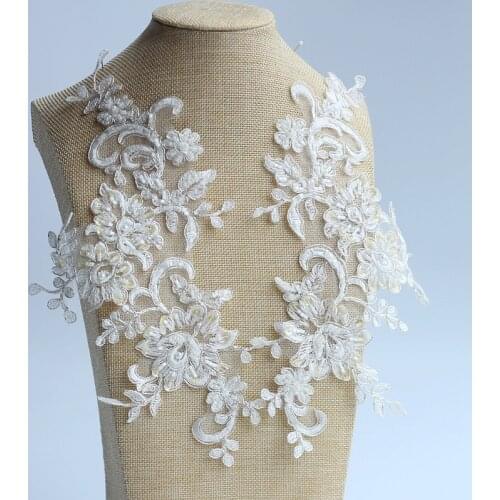 Ivory Alencon Lace Applique Beaded Sequined Patch For Wedding Supplies Bridal Hair Flower Headpiece