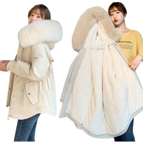 New Hooded Parkas Womens Thicke Cotton Padded Coat Female Large Slim Fur Collar Plus velvet Winter Jacket for Women Windbreakers