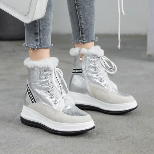 Plus Size 34-43 Lace Up Boots Women Shoes Winter Genuine Leather Boots Women Military Casual Martin Boots Women Wool Snow Boots