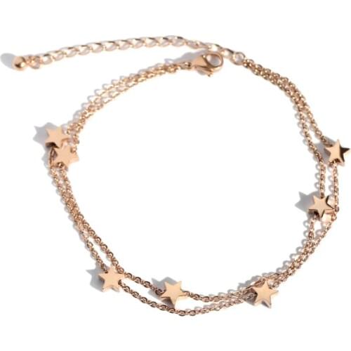 YUN RUO 2018 New Fashion Rose Gold Color Seven Stars Anklet Chic Style Woman 316 L Titanium Steel Jewelry Top Quality Never Fade