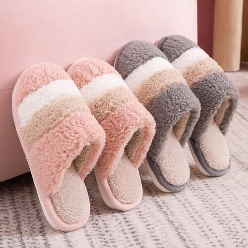 Winter Warm Fur Slippers Cute Lovely Cartoon Shoes Non-slip Soft Indoor Bedroom House Slippers Women Men Lovers Couple Slippers