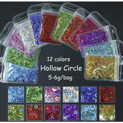 1-3MM Approx 5-6g Confetti Glitter For NAILS SEQUINS HOLLOW CIRCLE Silver/Gold... Colorful Laser Spangles For Manicure Flake DIY
