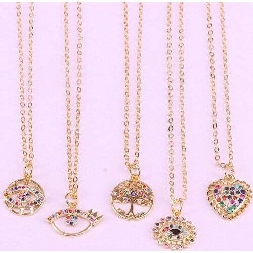 10Pcs New Design Charm CZ Micro Pave Necklace for Women Jewelry mix Shape Sparkling Pendants Chain Necklace