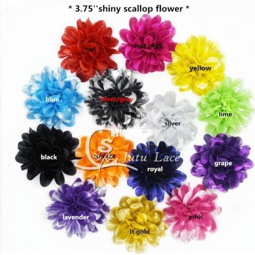 30pcs /lot shiny fabric flower for decoration fancy glitter golden scalloped chiffon flower kids hair accessories