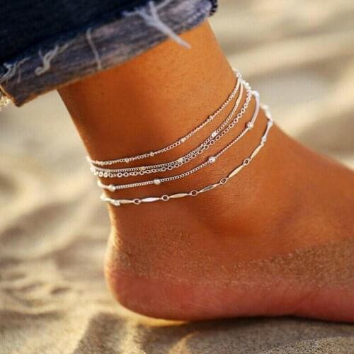5 Layers Bohemia Chain Anklets Set 2021 Women Summer Beach Foot Accessories Female Barefoot Sandals Bracelet Ankles On The Leg